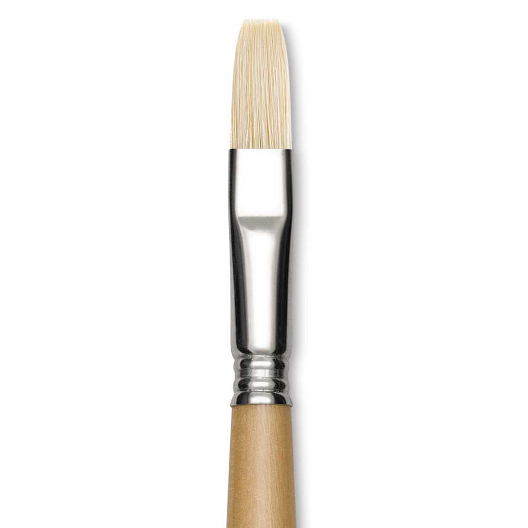 Open in modal - Escoda Clasico Chungking White Bristle Brush - Flat, Long Handle, Size 14 close up