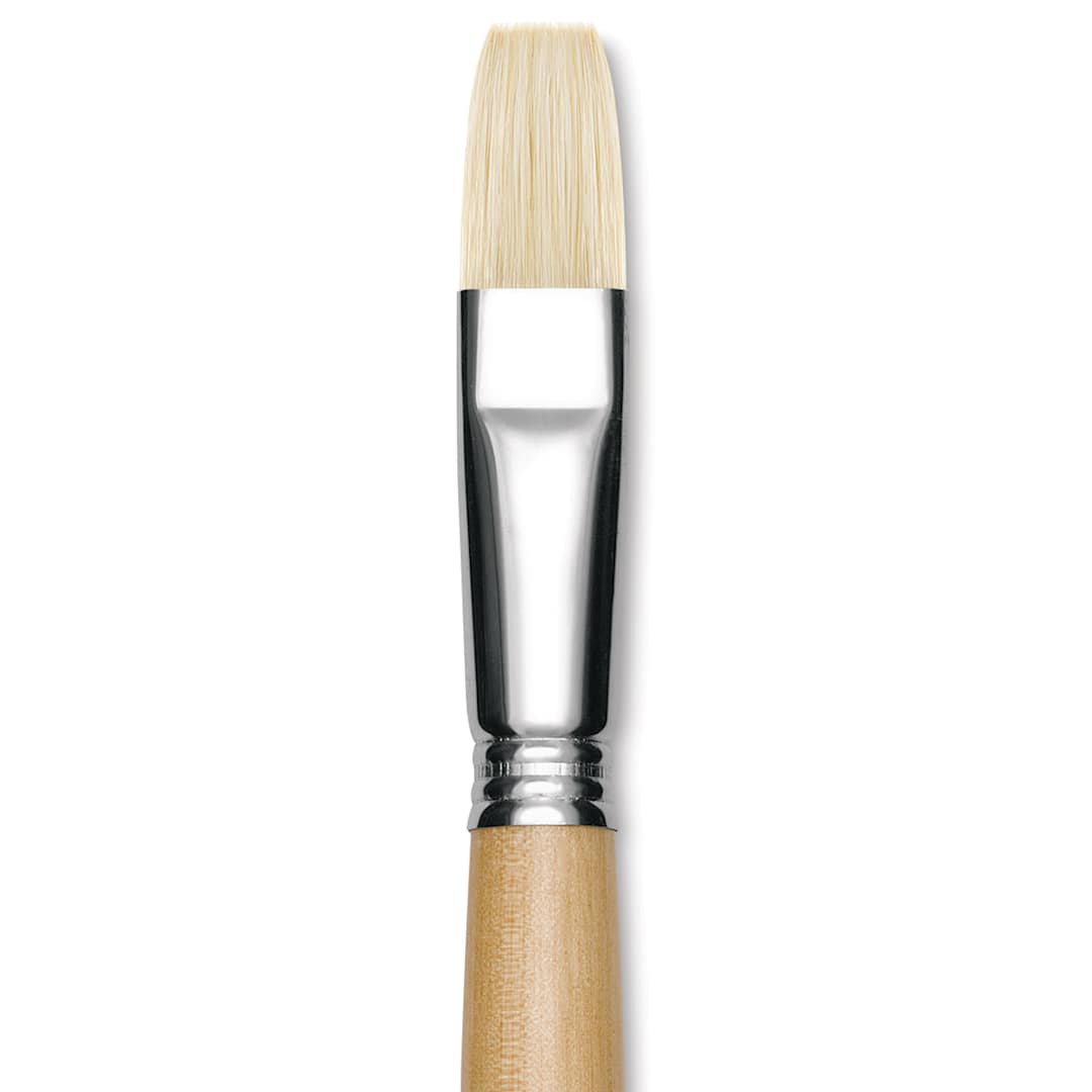 Open in modal - Escoda Clasico Chungking White Bristle Brush - Flat, Long Handle, Size 18 close up