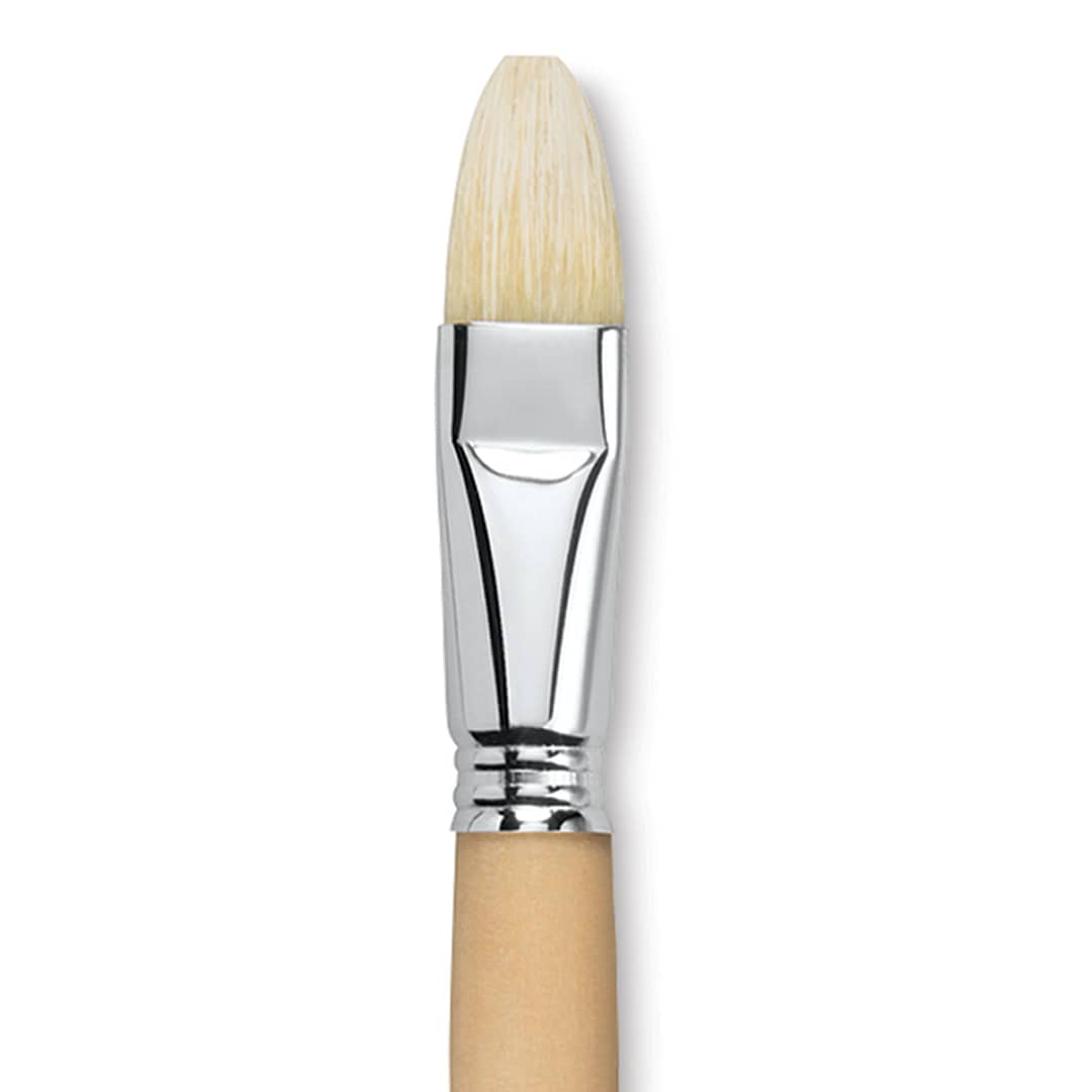 Open in modal - Escoda Clasico Chungking White Bristle Brush - Flat, Long Handle, Size 20 close up
