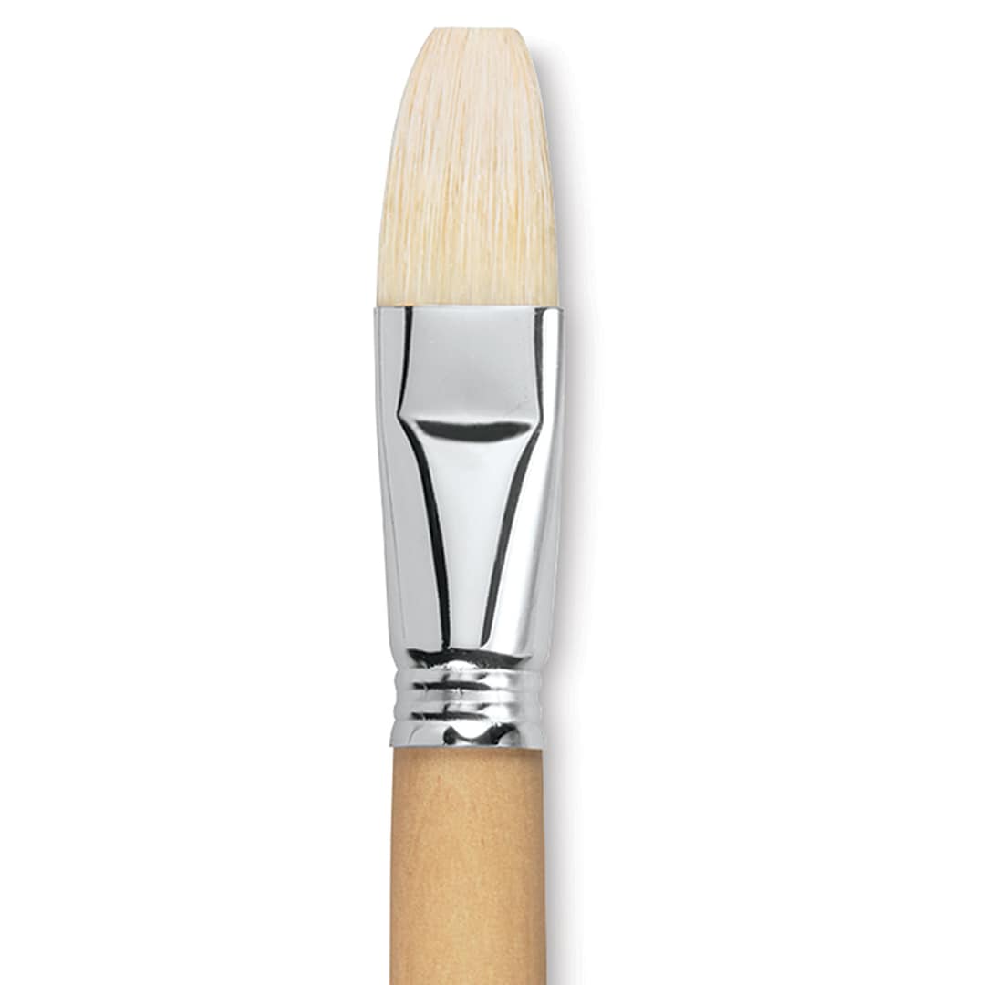 Open in modal - Escoda Clasico Chungking White Bristle Brush - Flat, Long Handle, Size 24 close up