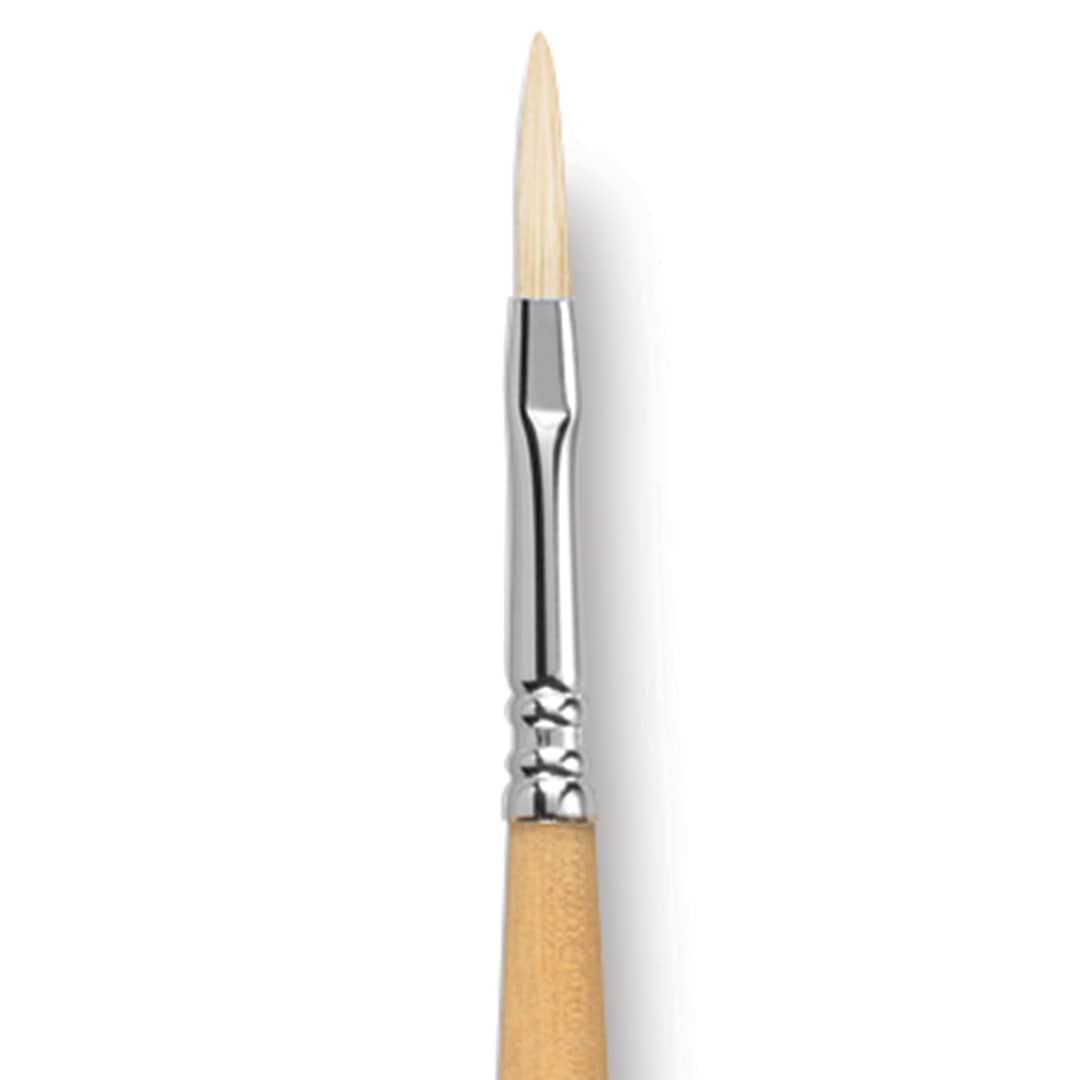 Open in modal - Escoda Clasico Chungking White Bristle Brush - Long Filbert, Long Handle, Size 4 close up