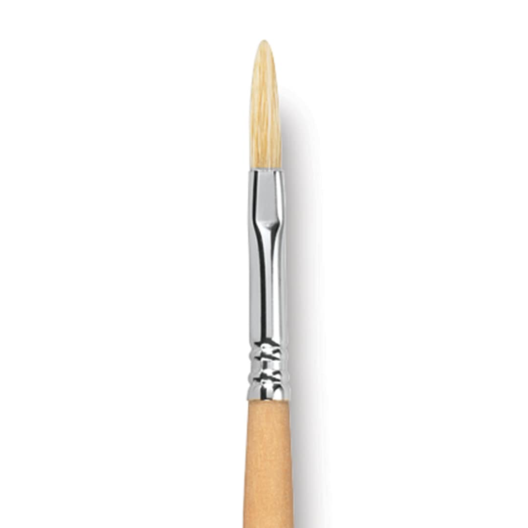 Open in modal - Escoda Clasico Chungking White Bristle Brush - Long Filbert, Long Handle, Size 6 close up