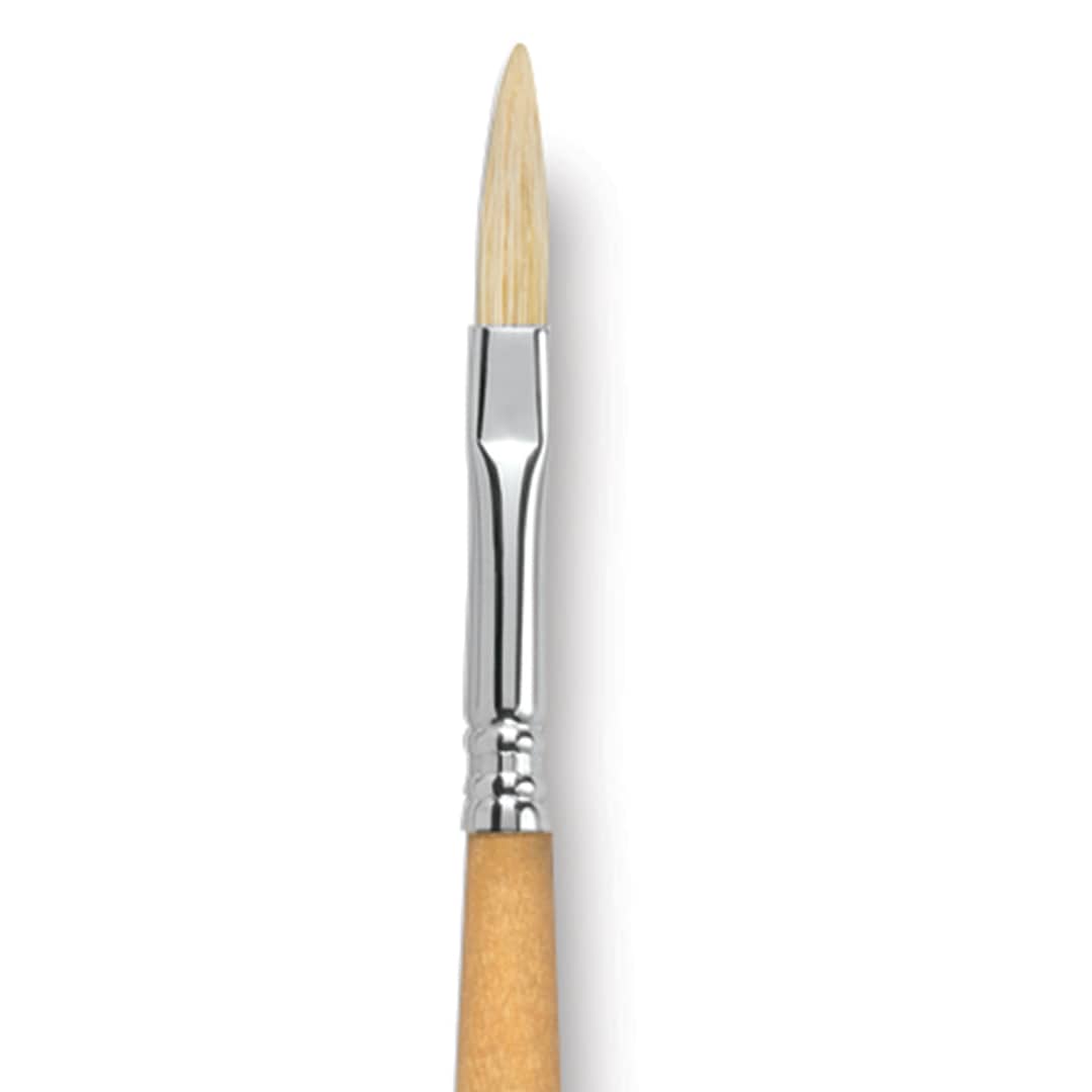 Open in modal - Escoda Clasico Chungking White Bristle Brush - Long Filbert, Long Handle, Size 8 close up