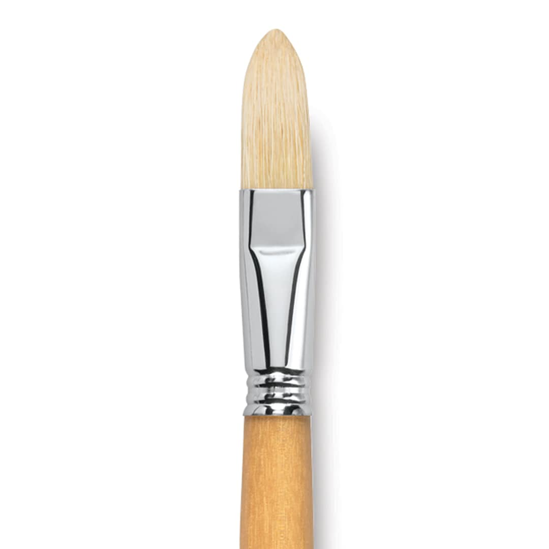 Open in modal - Escoda Clasico Chungking White Bristle Brush - Long Filbert, Long Handle, Size 18 close up