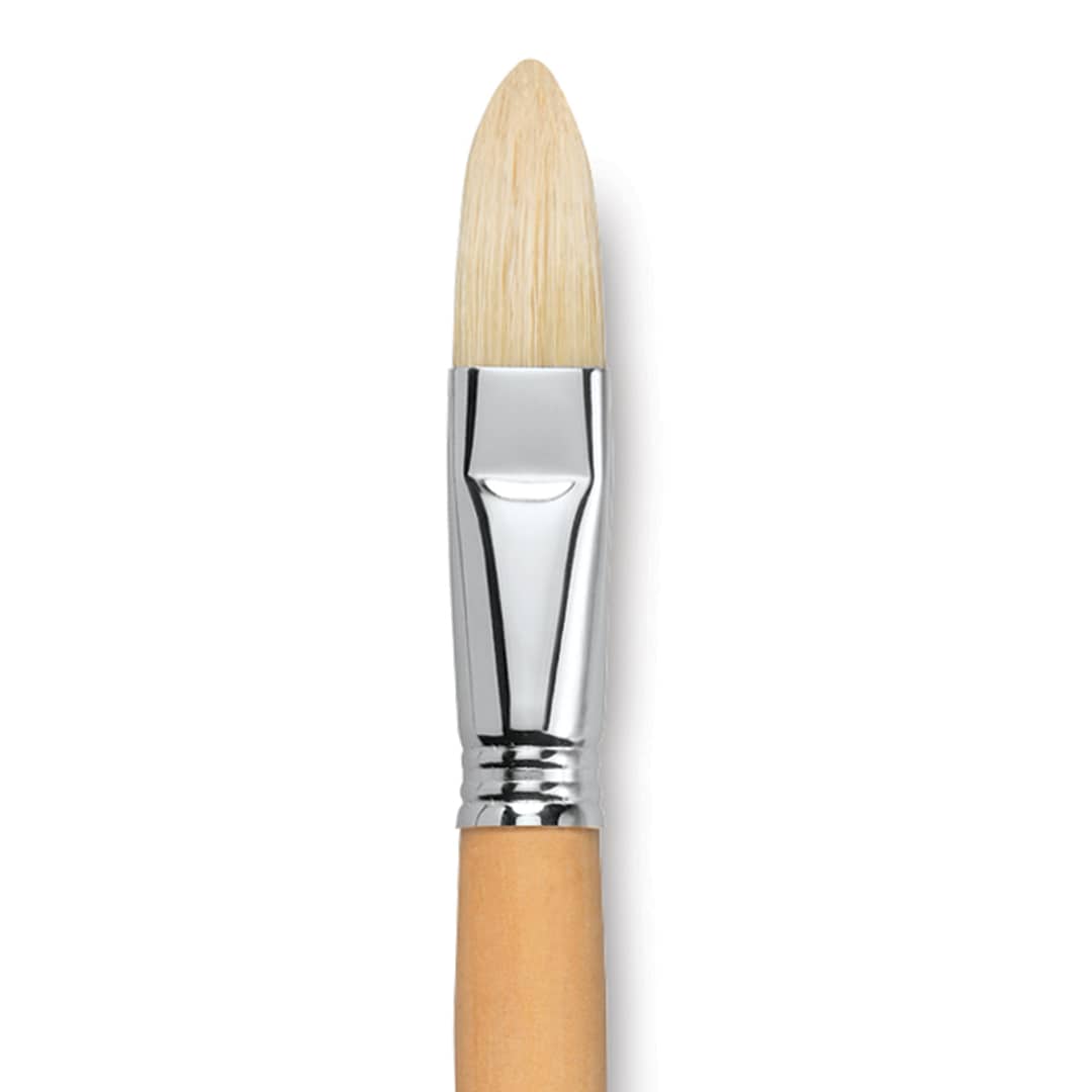 Open in modal - Escoda Clasico Chungking White Bristle Brush - Long Filbert, Long Handle, Size 20 close up
