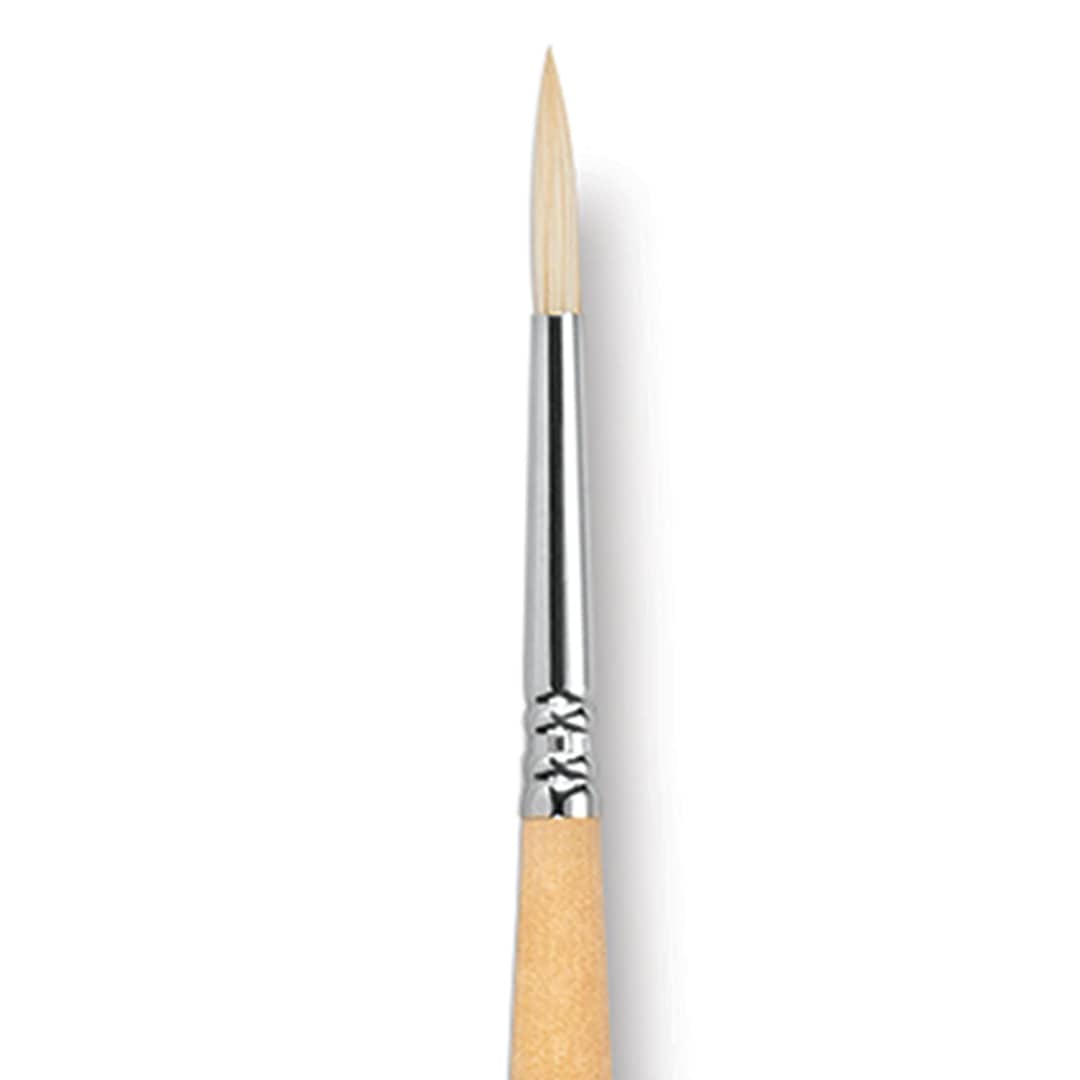Open in modal - Escoda Clasico Chungking White Bristle Brush - Round, Long Handle, Size 4 close up