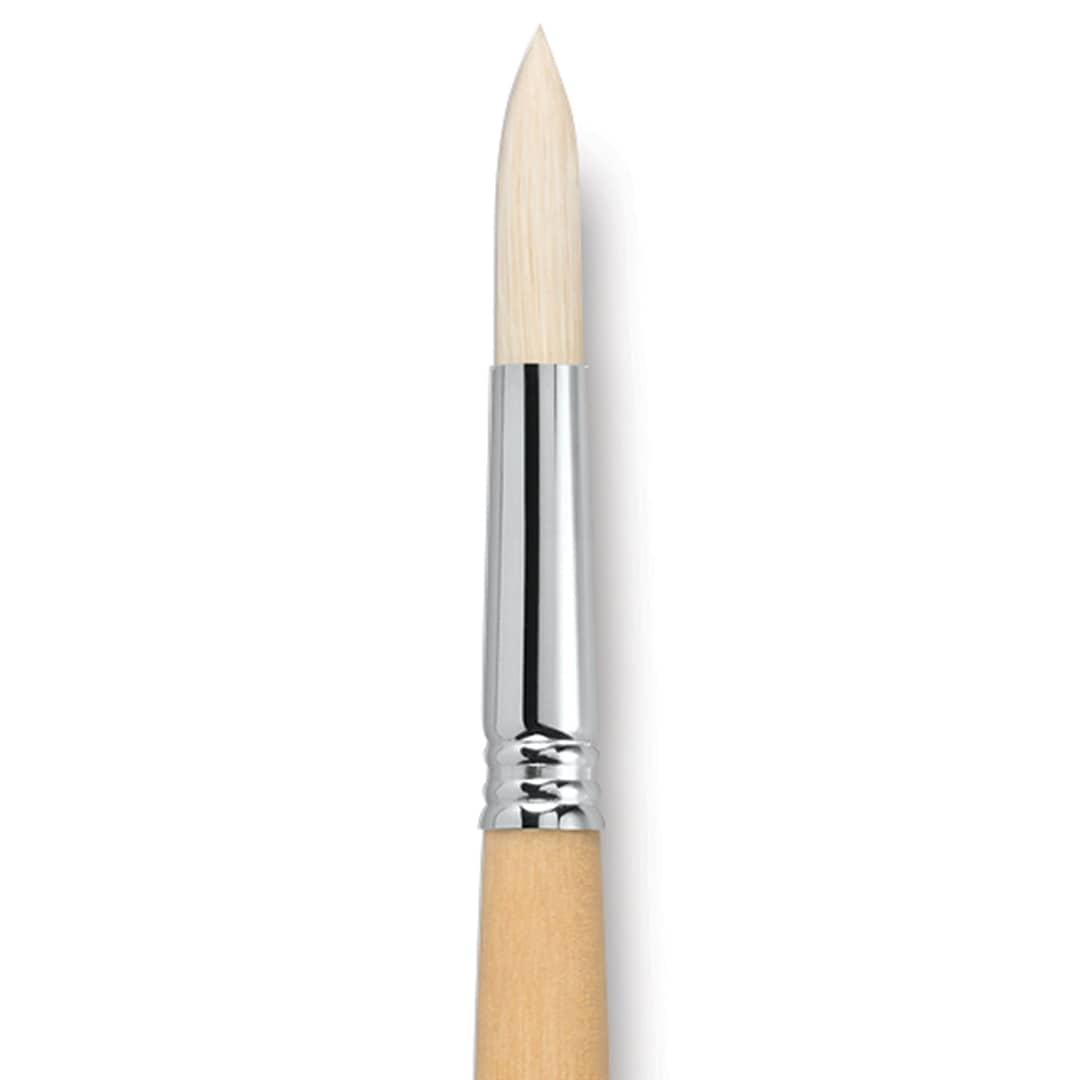 Open in modal - Escoda Clasico Chungking White Bristle Brush - Round, Long Handle, Size 16 close up