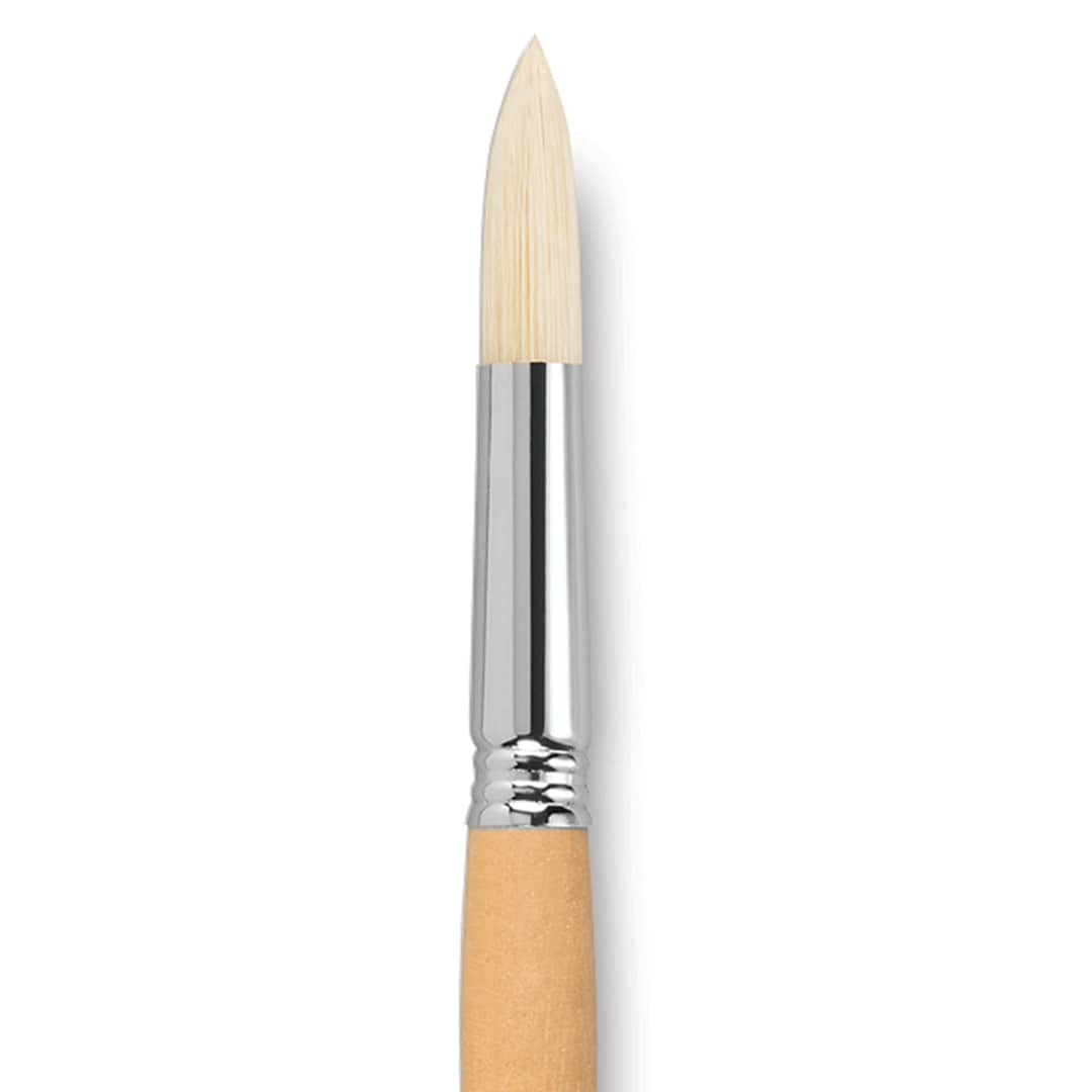 Open in modal - Escoda Clasico Chungking White Bristle Brush - Round, Long Handle, Size 18 close up