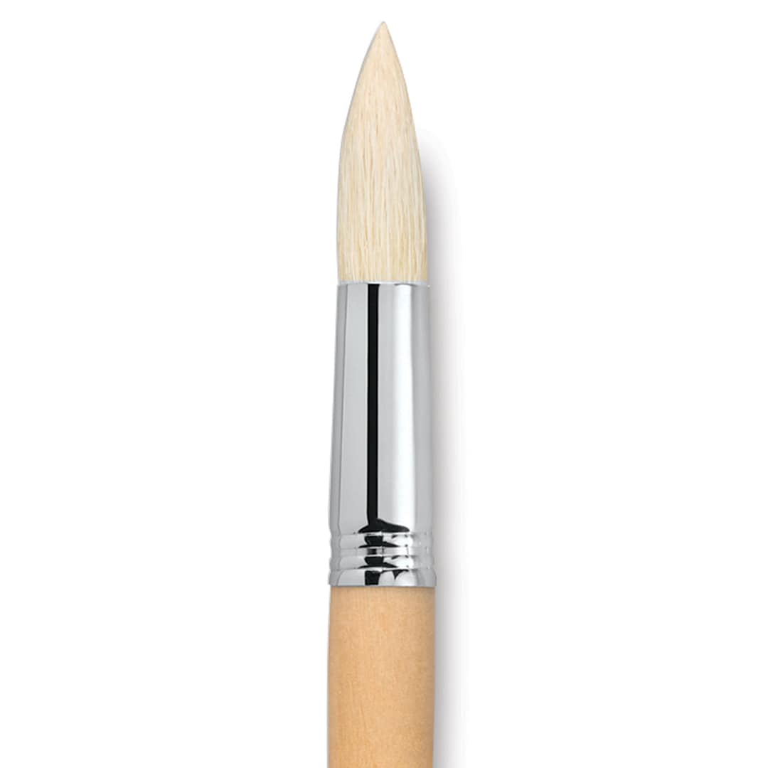 Open in modal - Escoda Clasico Chungking White Bristle Brush - Round, Long Handle, Size 24 close up