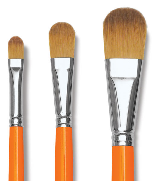 Open in modal - Raphaël Kaërell Synthetic Sable Brushes - Closeup of 3 Long Handled Filbert Brushes shown