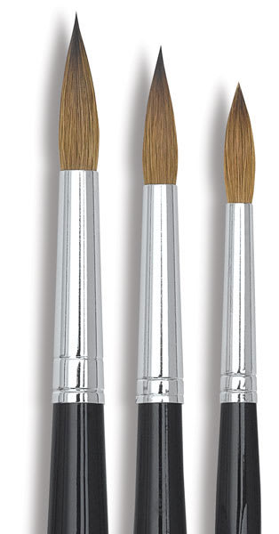 Open in modal - Da Vinci Ussuri Red Sable Round Brush Sets - Closeup of Set of 3 Round brushes