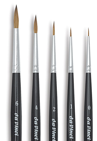 Open in modal - Da Vinci Ussuri Red Sable Round Brush Sets - Closeup of Set of 5 Round brushes