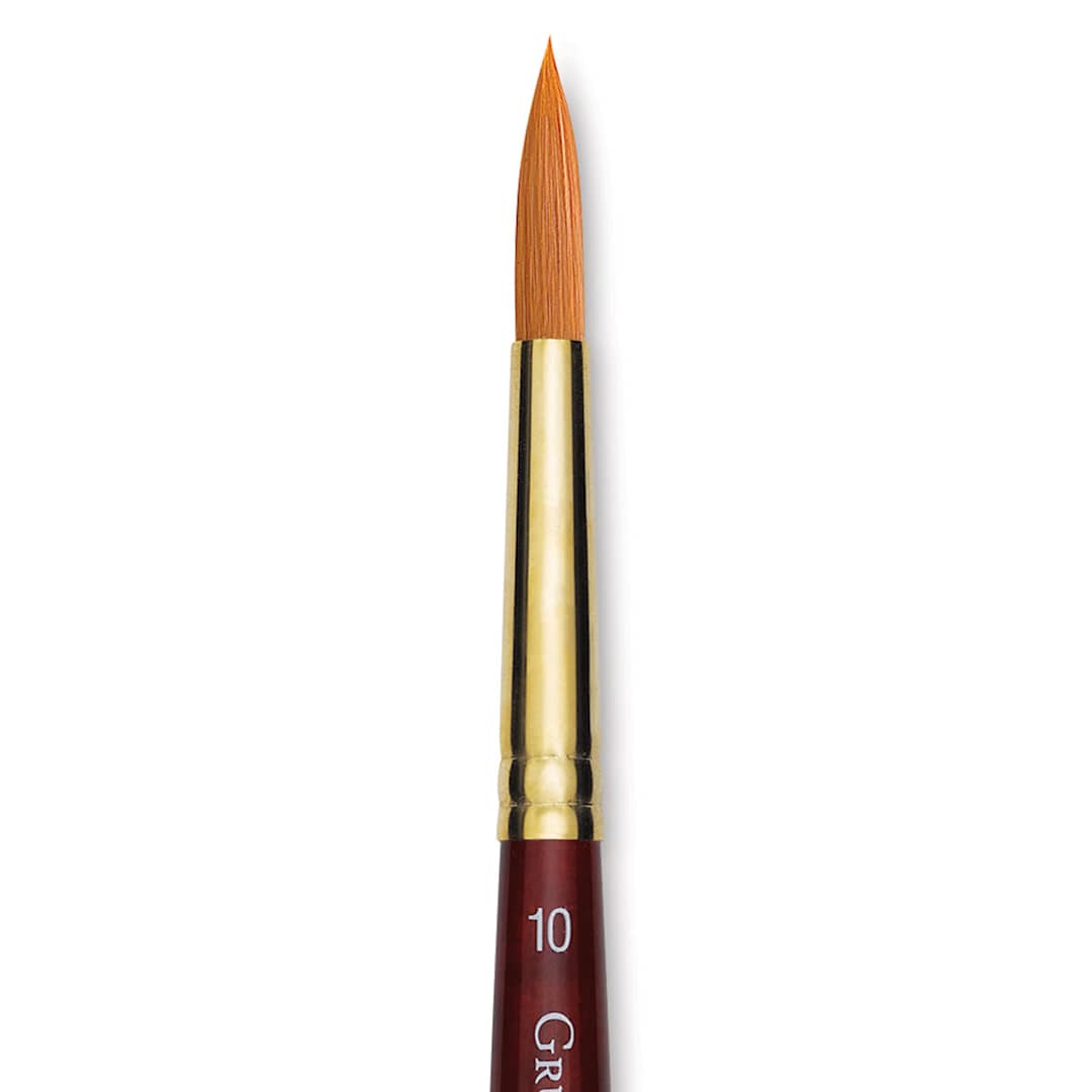 Open in modal - Grumbacher Goldenedge Brush - Round, Short Handle, Size 10 close up