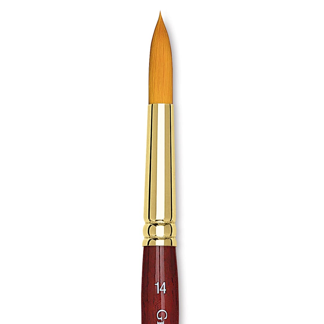 Open in modal - Grumbacher Goldenedge Brush - Round, Short Handle, Size 14 close up