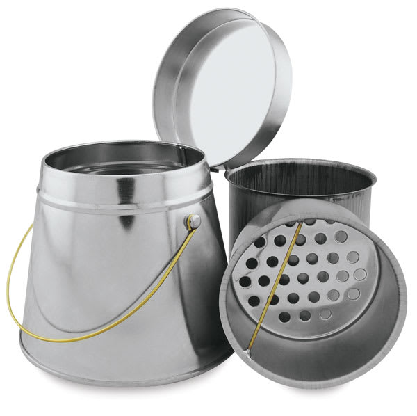 Open in modal - Holbein Brush Washer - Front view of open Washer with Lid and Screen adjacent