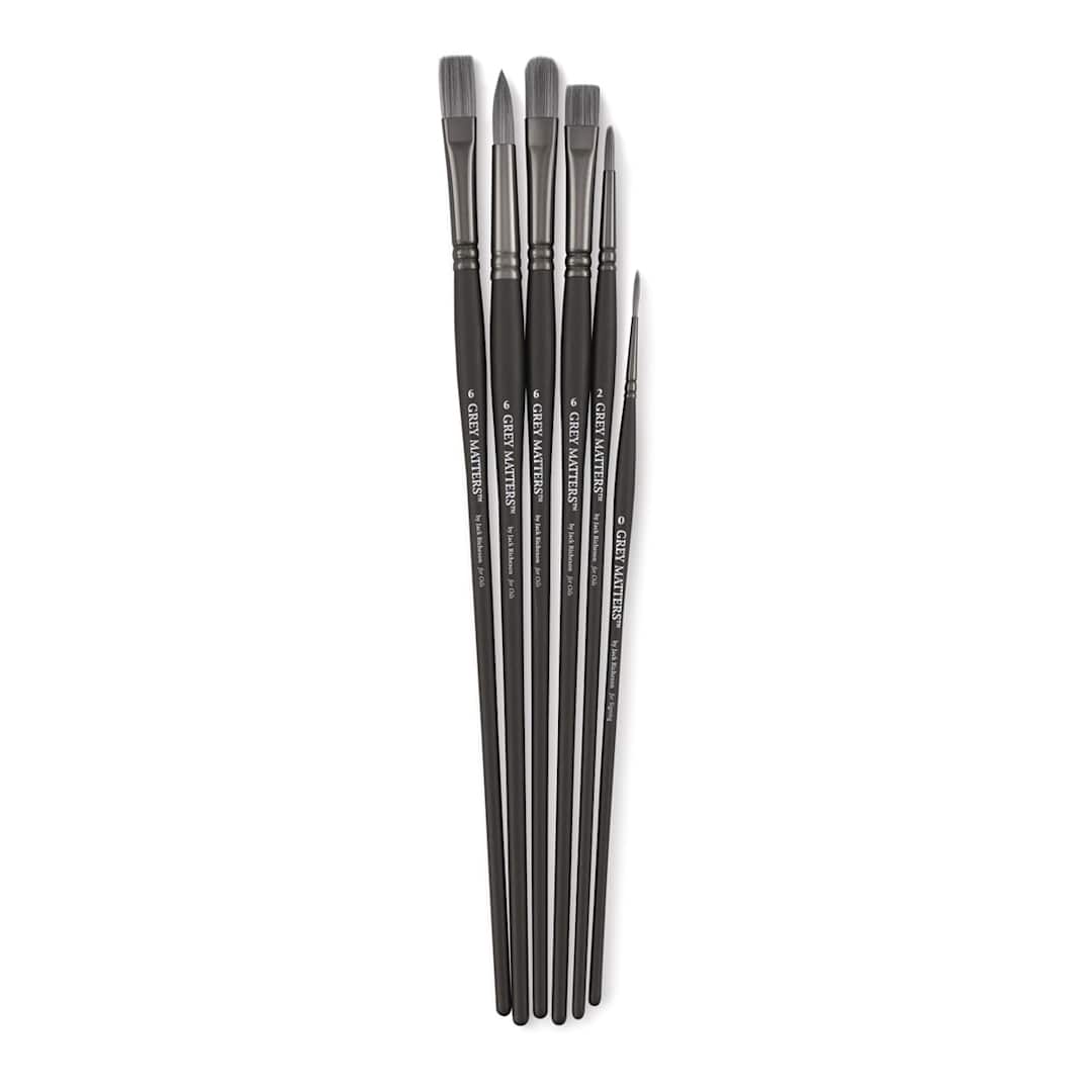 Open in modal - Richeson Grey Matters Brush Set - Set of 6 Synthetic Oil Brushes shown upright
