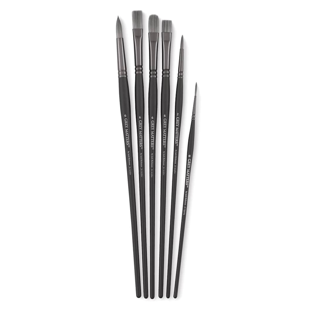 Open in modal - Richeson Grey Matters Brush Set - Set of 6 Synthetic Acrylic Brushes shown upright