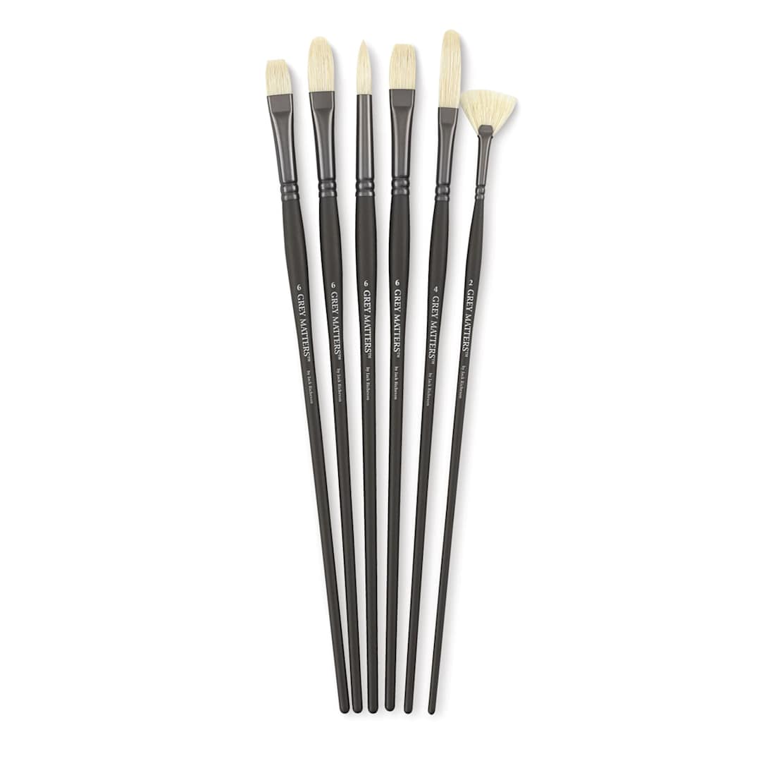 Open in modal - Richeson Grey Matters Brush Set - Set of 6 long handled Bristle Oil Brushes shown upright