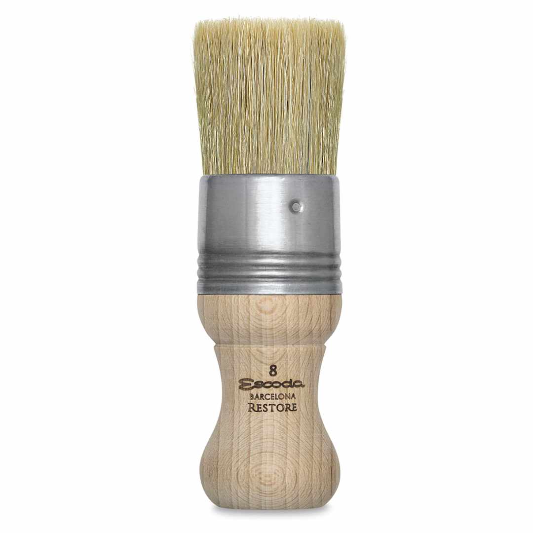 Open in modal - Escoda Restore Premium Brushes - Flat Top Round Bristle brush with stubby handle shown upright

