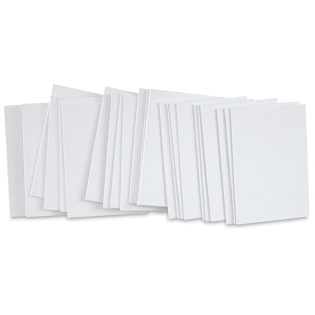 Open in modal - Blick Economy Cotton Canvas Panel Classroom Pack - 5" x 7",  Class Pack of 24 fanned out