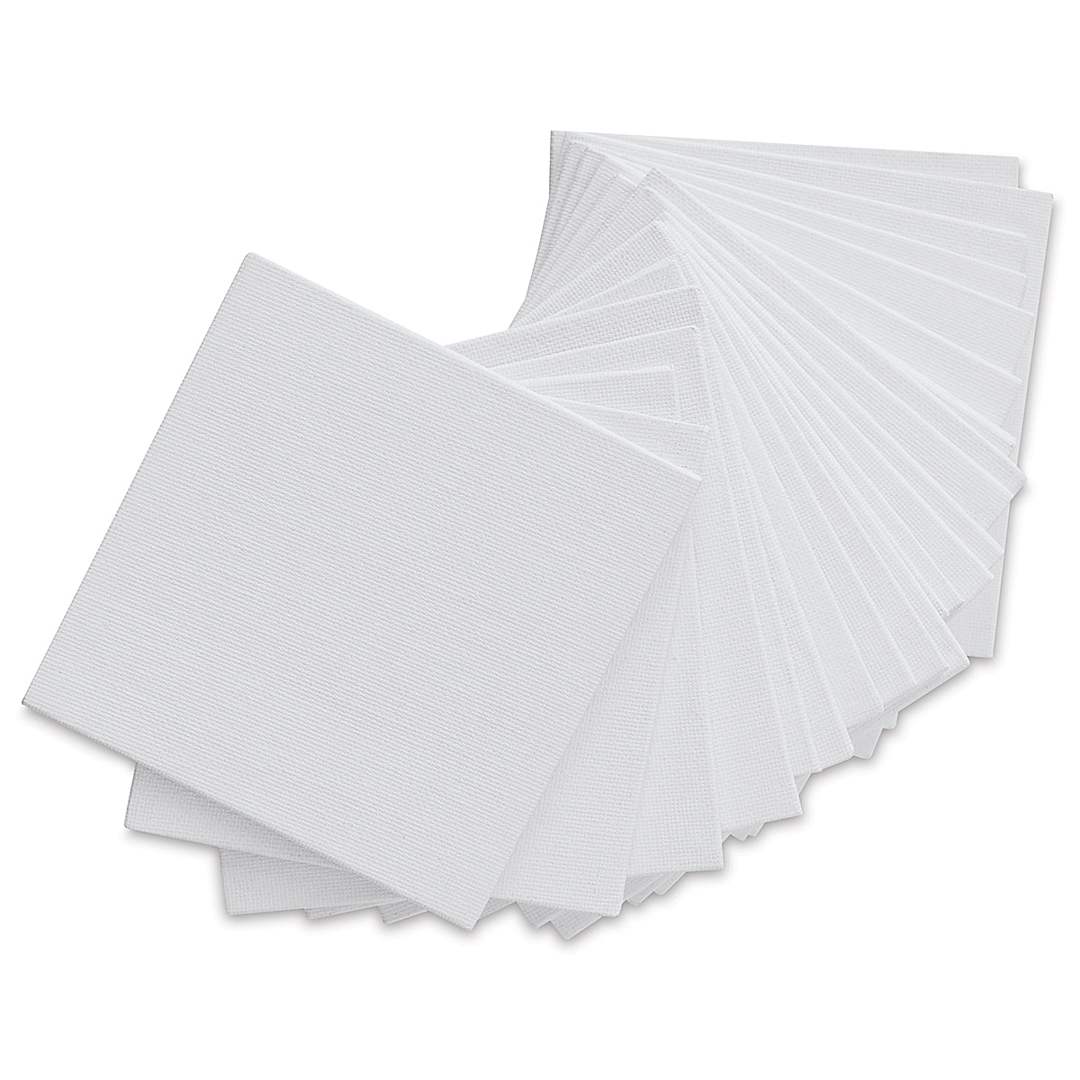 Open in modal - Blick Economy Cotton Canvas Panel Classroom Pack - 4" x 4", Class Pack of 24 fanned out
