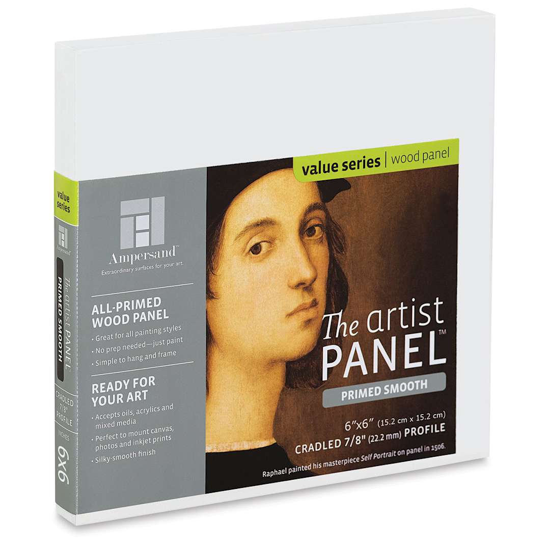 Open in modal - Ampersand Value Series Artist Panel - Smooth, 6" x 6", 7/8" Cradle