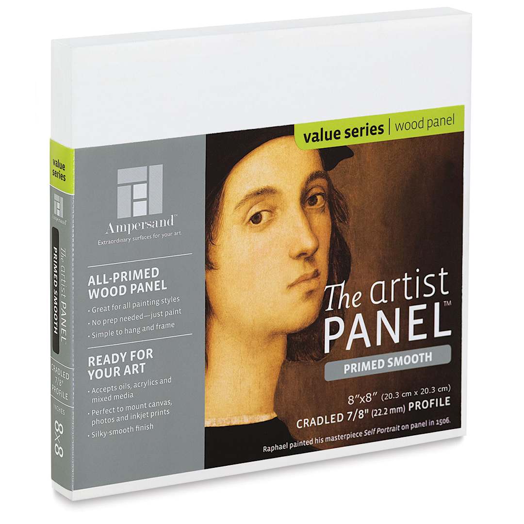 Open in modal - Ampersand Value Series Artist Panel - Smooth, 8" x 8", 7/8" Cradle