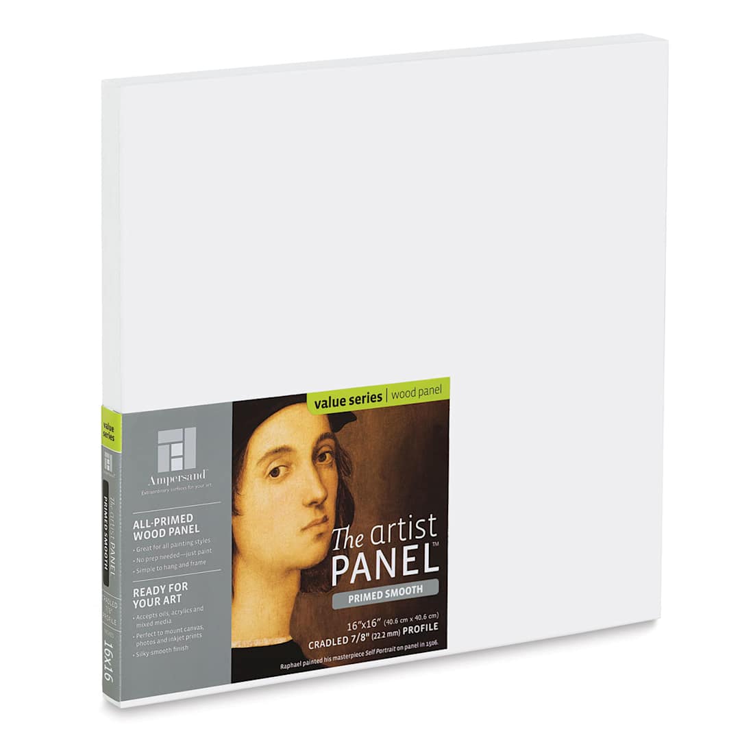 Open in modal - Ampersand Value Series Artist Panel - Smooth, 16" x 16", 7/8" Cradle