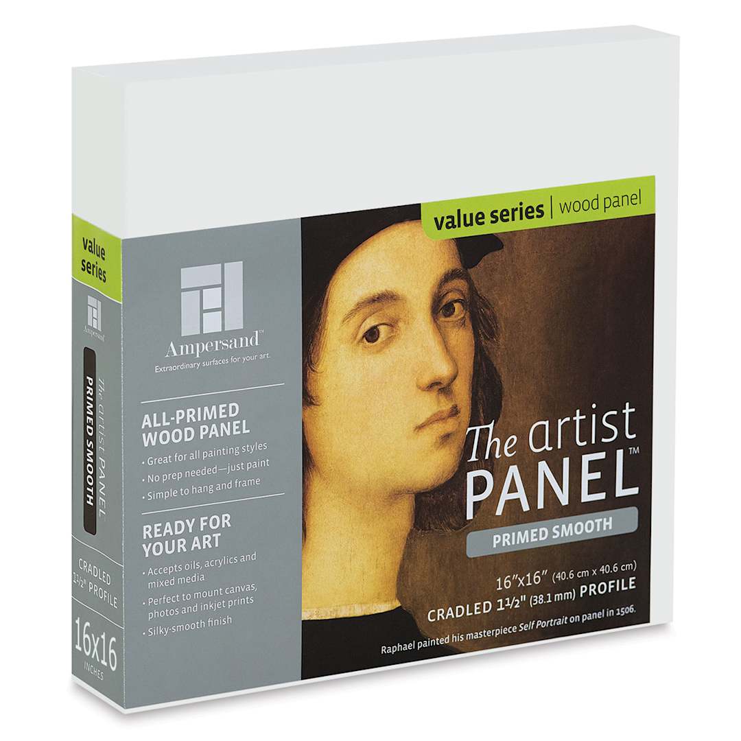 Open in modal - Ampersand Value Series Artist Panel - Smooth, 16" x 16", 1-1/2" Cradle