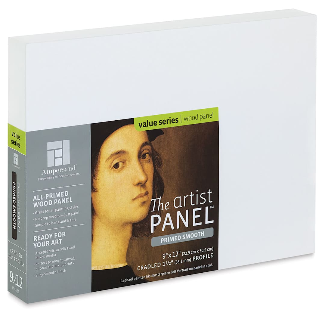 Open in modal - Ampersand Value Series Artist Panel - Smooth, 9" x 12", 1-1/2" Cradle