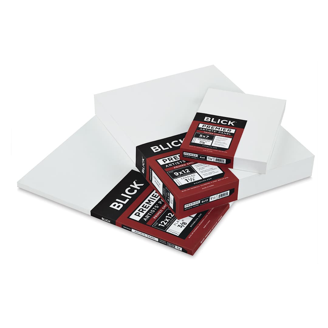 Open in modal - Blick Premier Artists' Panels - Top view of 3 Stacked Panels in different profiles with labels