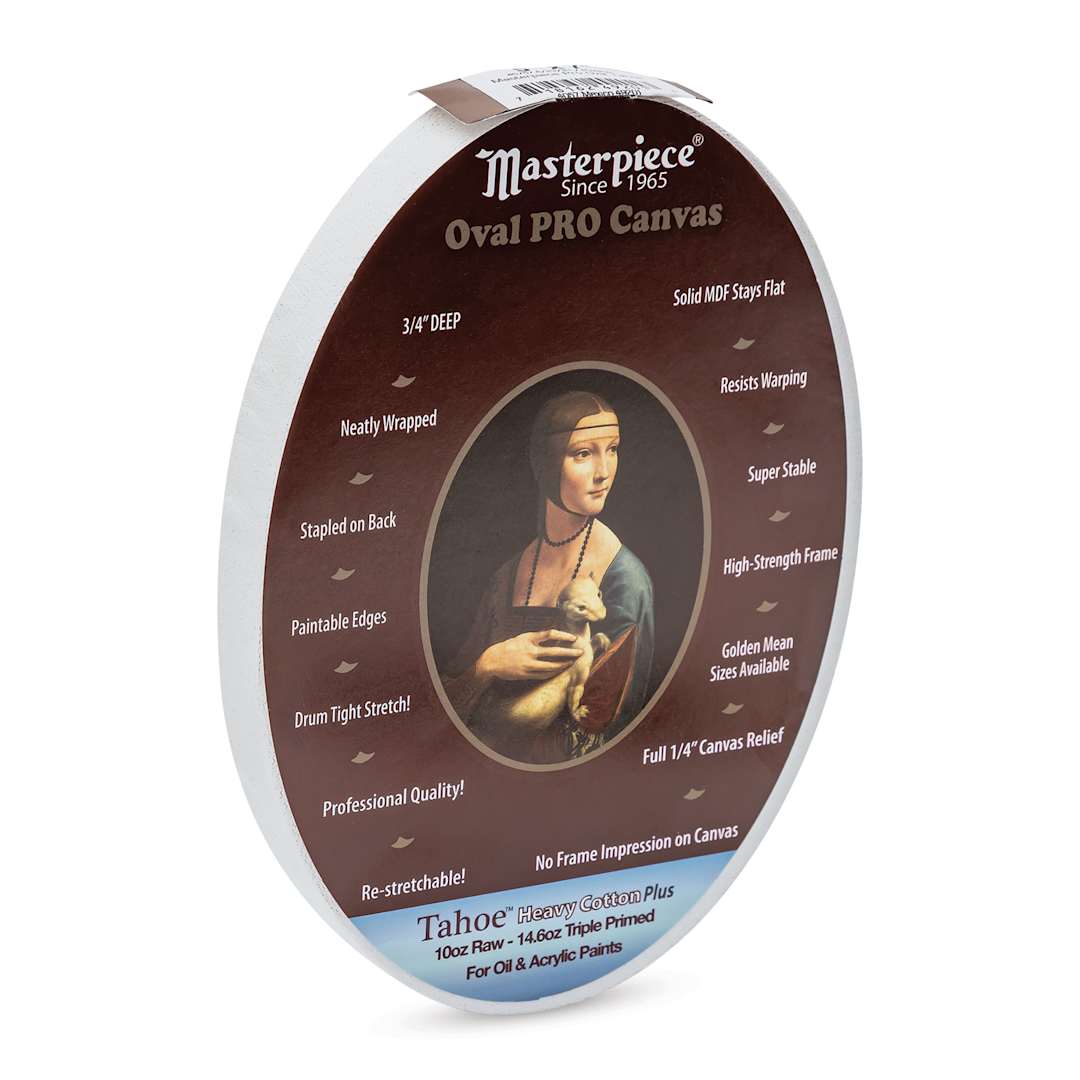 Open in modal - Masterpiece Pro Stretched Oval Canvas - 5" x 7", 3/4" Profile side view with label