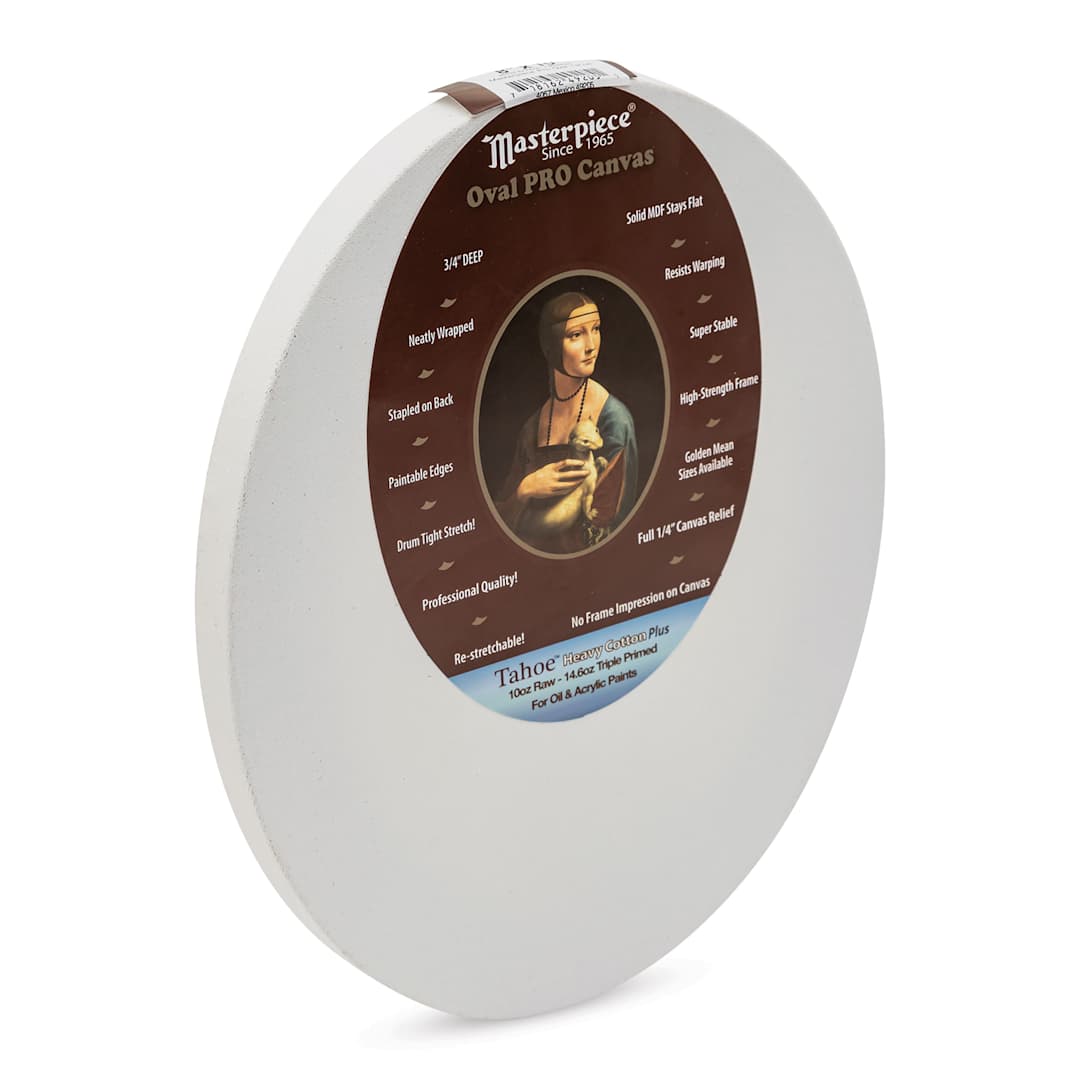 Open in modal - Masterpiece Pro Stretched Oval Canvas - 8" x 10", 3/4" Profile side view with label