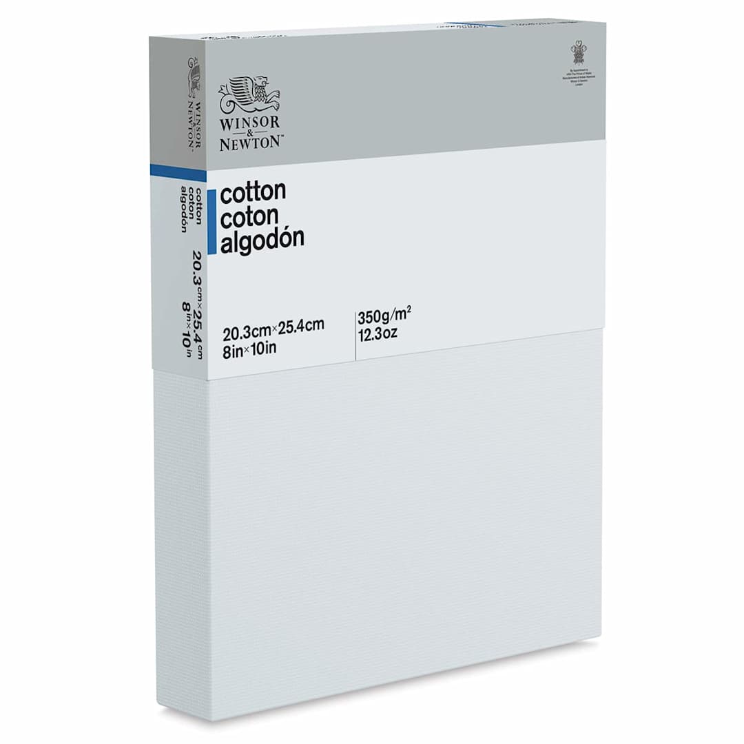 Open in modal - Winsor & Newton Classic Cotton Canvas - Angled view of Deep Edge Canvas with label