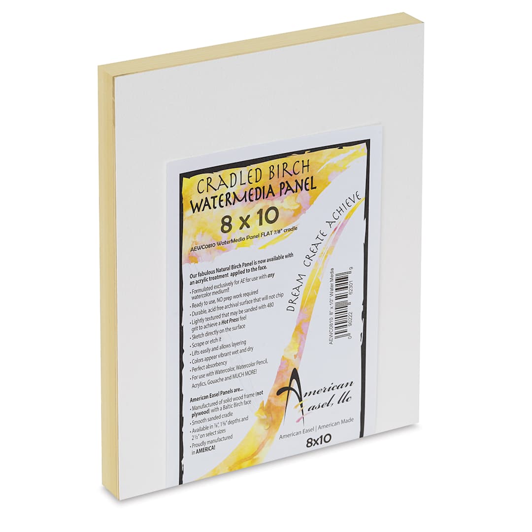 Open in modal - WaterMedia Panels - Angled view of 8" x 10" Panel with label
