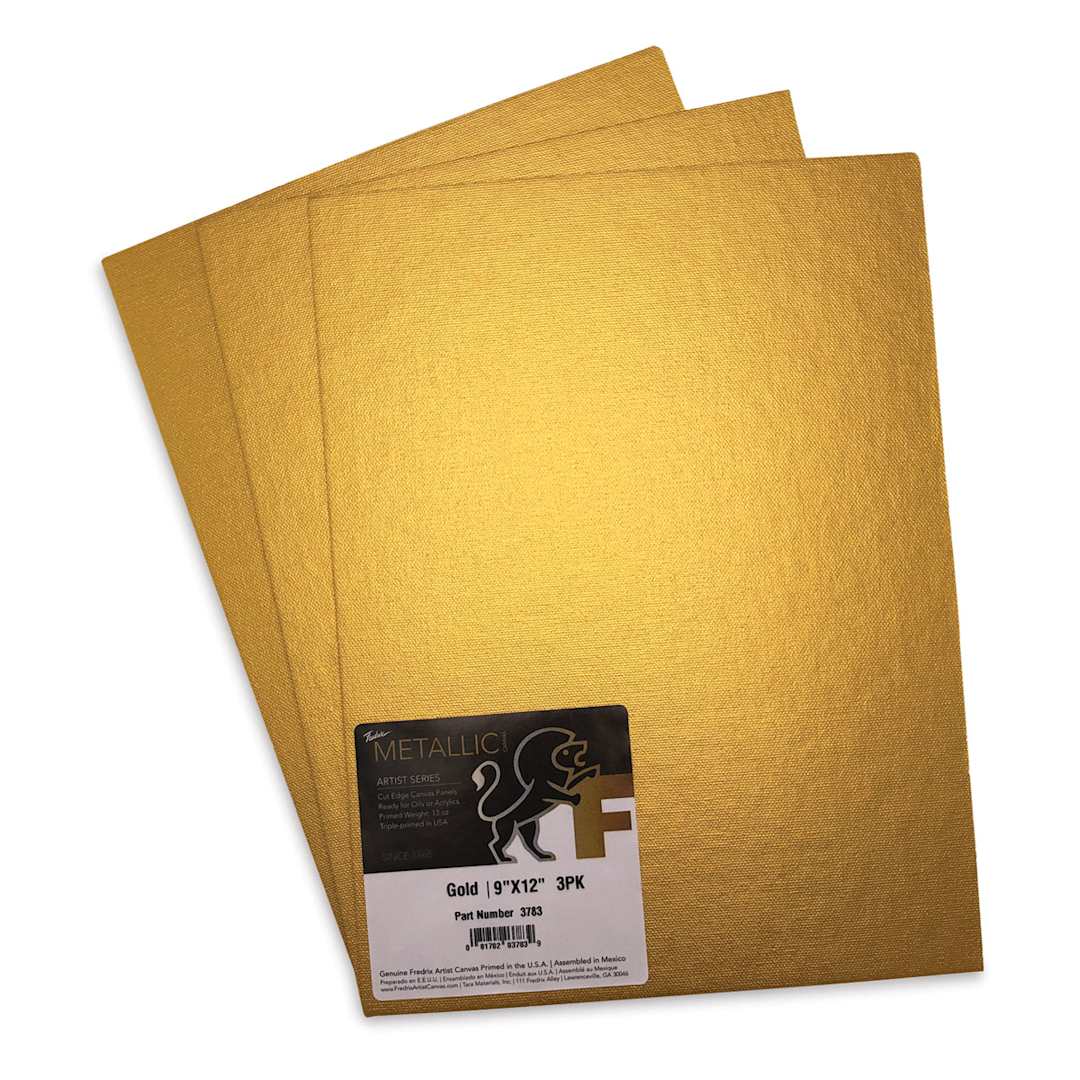 Open in modal - Fredrix Metallic Cut Edge Canvas Panels - Gold, Pkg of 3