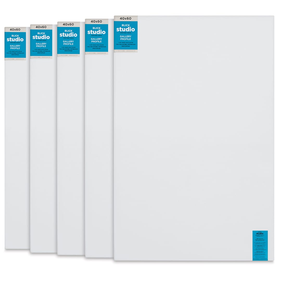 Open in modal - Blick Studio Stretched Cotton Canvas - Gallery Profile, 40" x 60", Pkg of 5, front of canvases