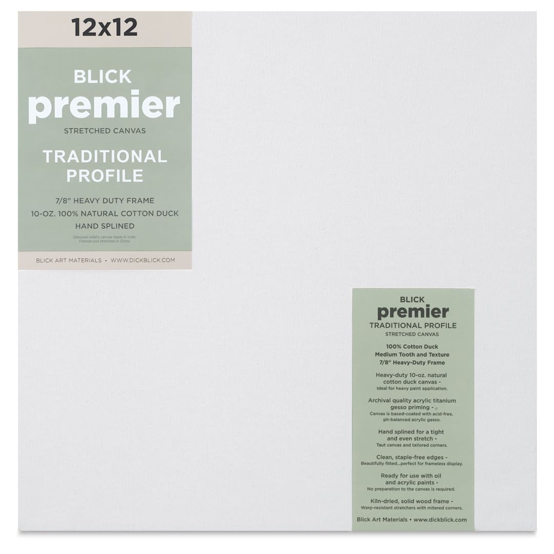 Open in modal - Blick Premier Stretched Cotton Canvas - Traditional Profile, Splined, 12" x 12", front