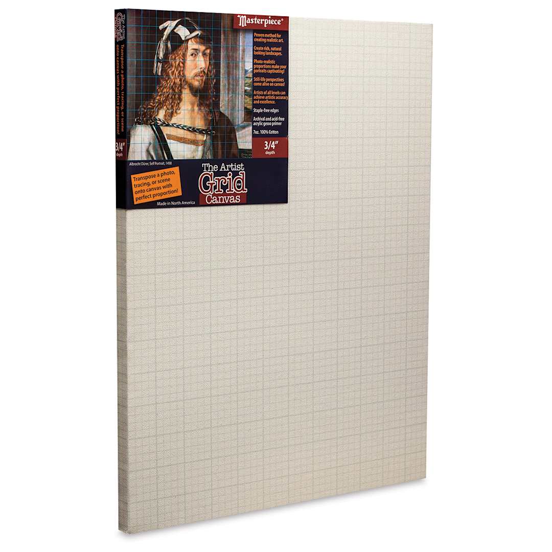Open in modal - The Artist Grid Cotton Canvas - Angled view of package with label

