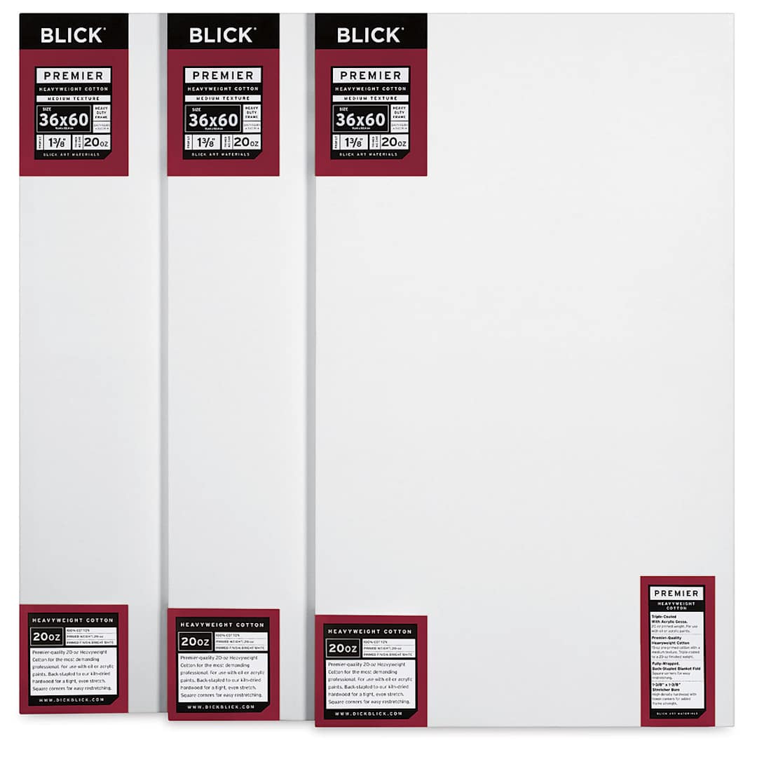 Open in modal - Blick Premier Heavyweight Stretched Cotton Canvas - 36" x 60", 1-3/8" Profile Pkg of 3