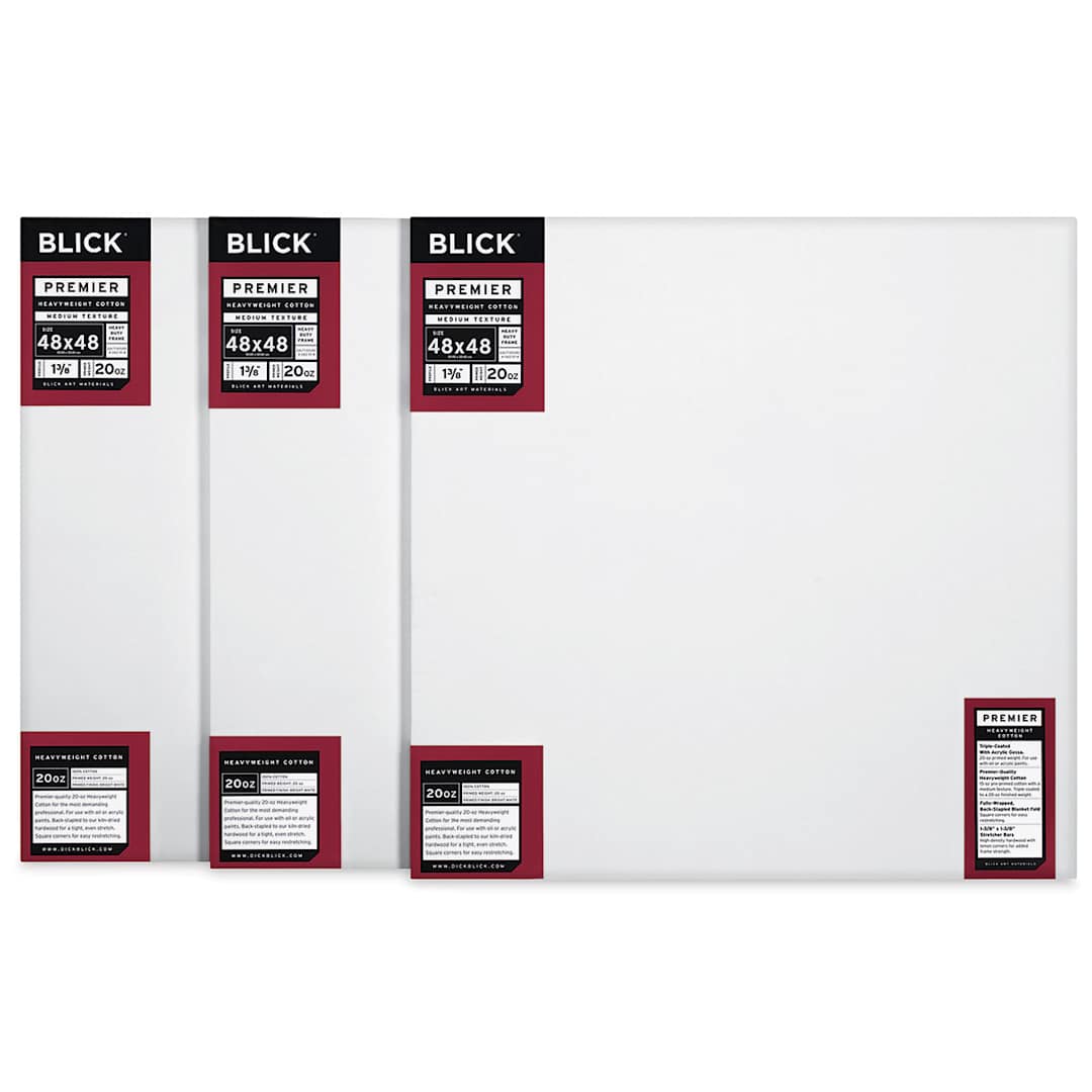 Open in modal - Blick Premier Heavyweight Stretched Cotton Canvas - 48" x 48", 1-3/8" Profile, Pkg of 3