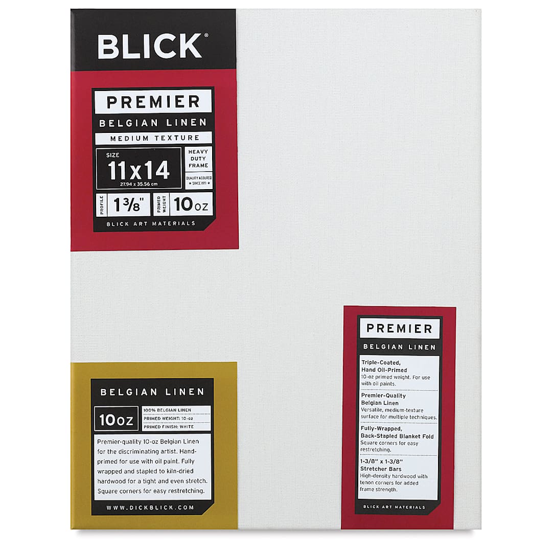 Open in modal - Blick Premier Belgian Linen Canvas - Front of canvas showing labels