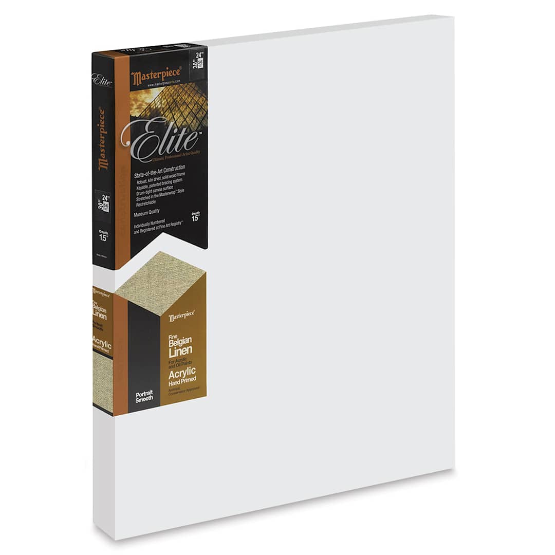 Open in modal - Masterpiece Elite Portrait Smooth Linen Canvas - Left angled view with label
