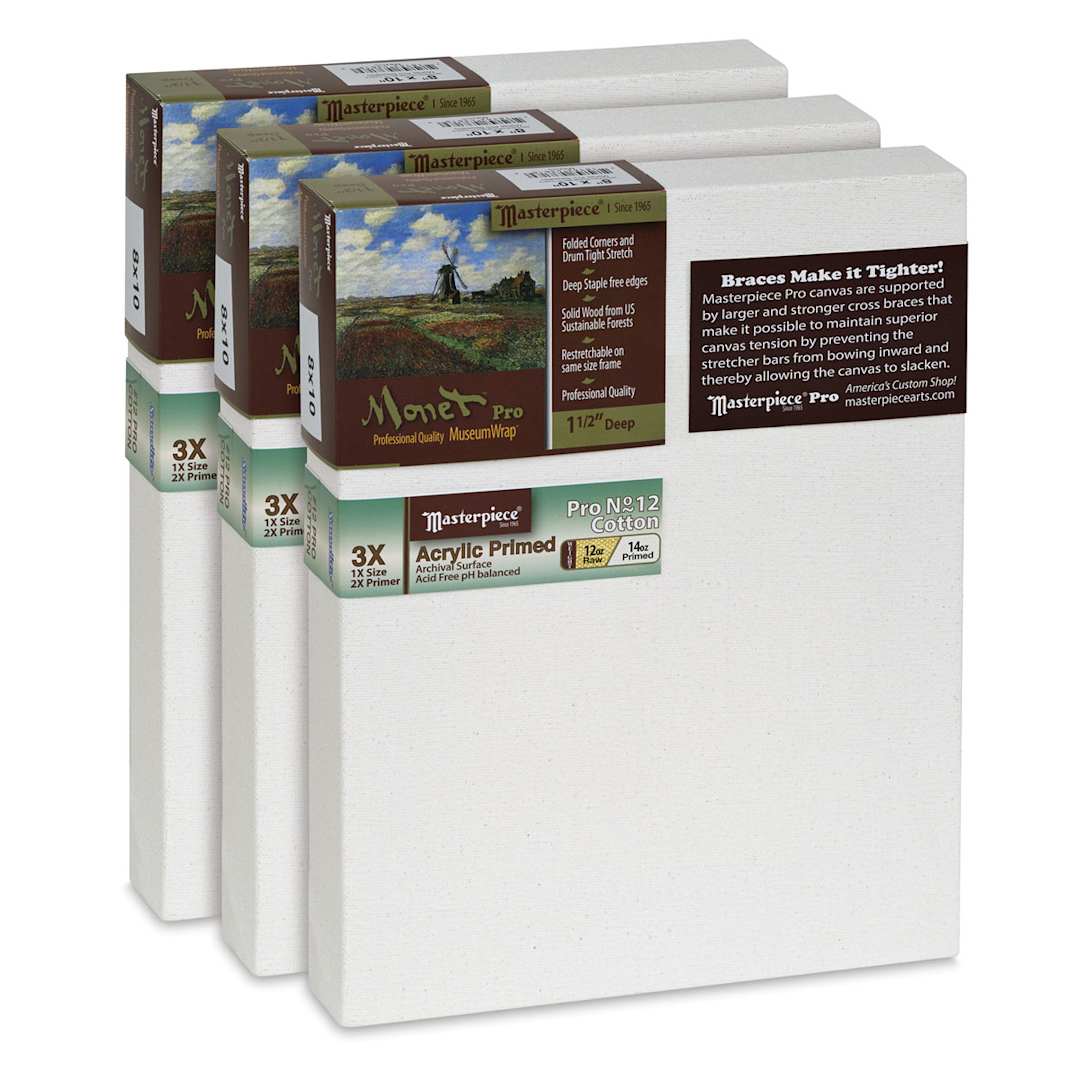Open in modal - Masterpiece Monet Pro Sausalito Cotton Canvas - Value Pack Set of 3, 8" x 10"