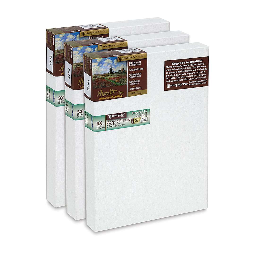Open in modal - Masterpiece Monet Pro Sausalito Cotton Canvas - Value Pack of 3, 9" x 12"