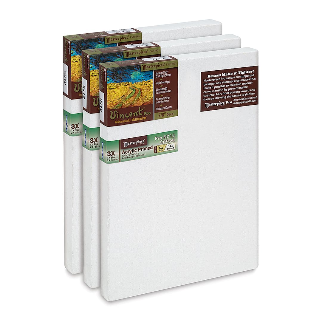 Open in modal - Masterpiece Vincent Pro Sausalito Cotton Canvas - Value Pack of 3, 9" x 12"