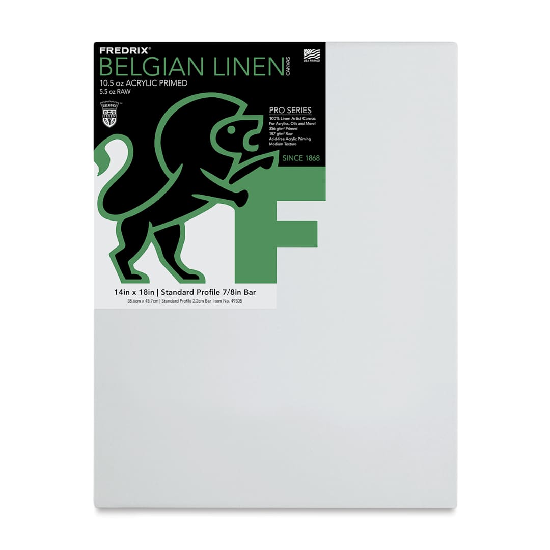 Open in modal - Fredrix Pro Series Traditional Profile Belgian Linen Canvas - 14" x 18", Acrylic Primed