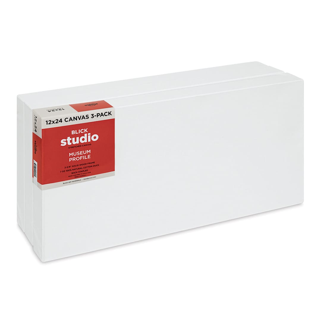 Open in modal - Blick Studio Stretched Cotton Canvas - Museum Profile, 12" x 24", Pkg of 3 (side view)