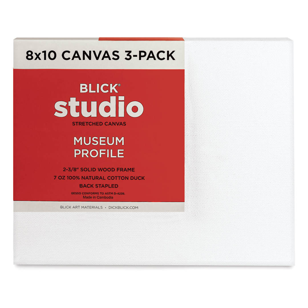 Open in modal - Blick Studio Stretched Cotton Canvas - Museum Profile, 8" x 10", Pkg of 3 (front)