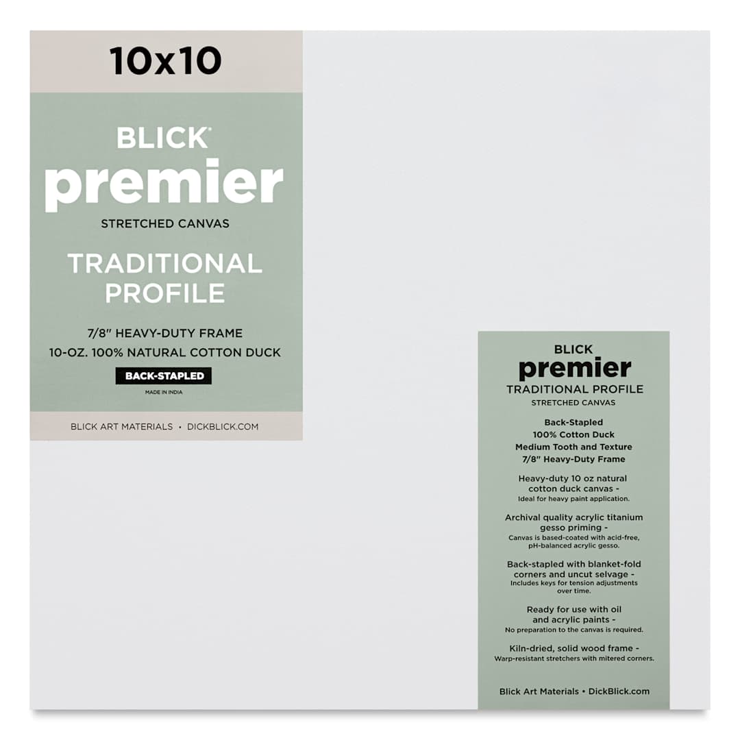 Open in modal - Blick Premier Stretched Cotton Canvas - Traditional Profile, Back-Stapled, 10" x 10", front